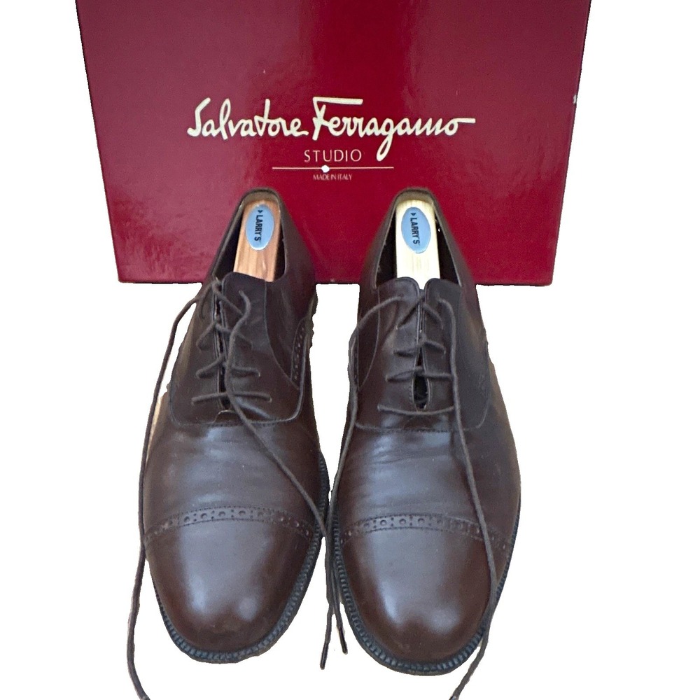 Salvatore Ferragamo Studio Marino Men's Brown Leather Cap Toe Oxford 9.5D